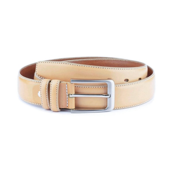 Classic Mens Beige Belt For Trousers Real Leather Belt For Men 35 Mm