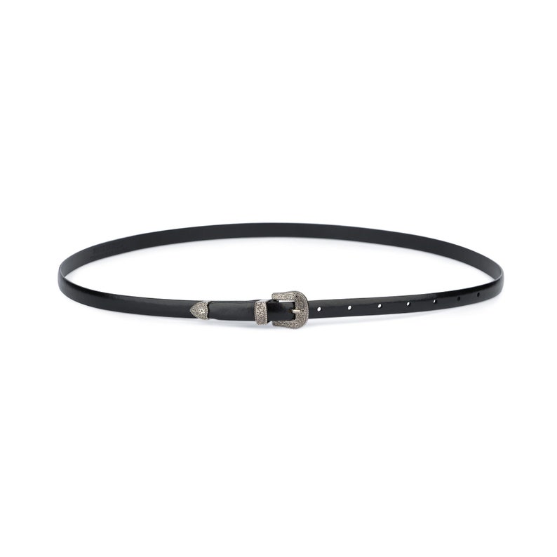 Western Belt Silver Buckle 0.6 Inch Black Leather Belt Womens Etsy