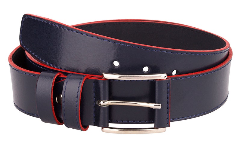 Navy Leather Belt Mens Belts for Jeans Thick Belts Blue With Etsy