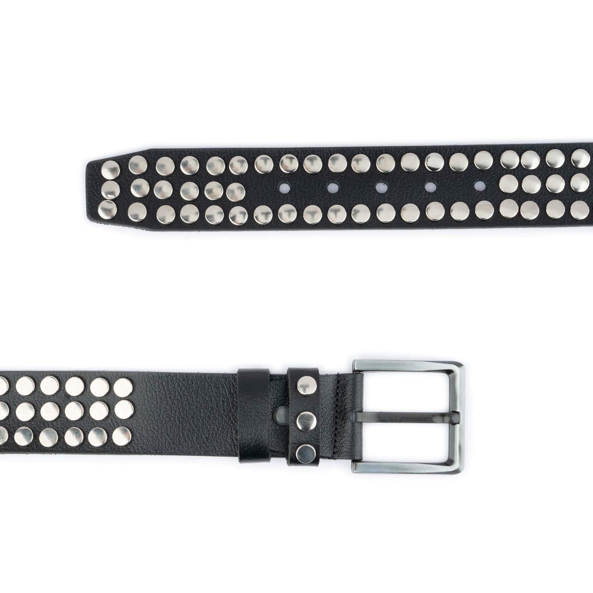 1273 Unisex Punk Style Rivet Waist Belt Faux Leather 3 Row Studded Holes Funk Plus Snap On Three Row Punk Rock Star Metal Silver  main image 3
