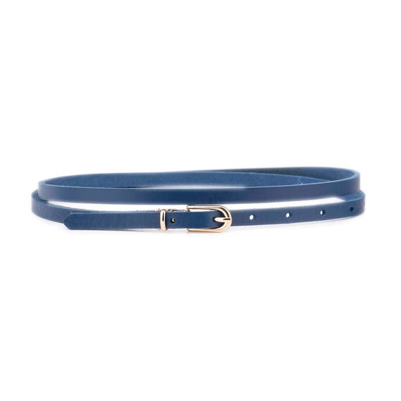 Navy Gold Skinny Belt Navy Faux Leather Gold Accent Slim Belt - All Accessories  main image 2