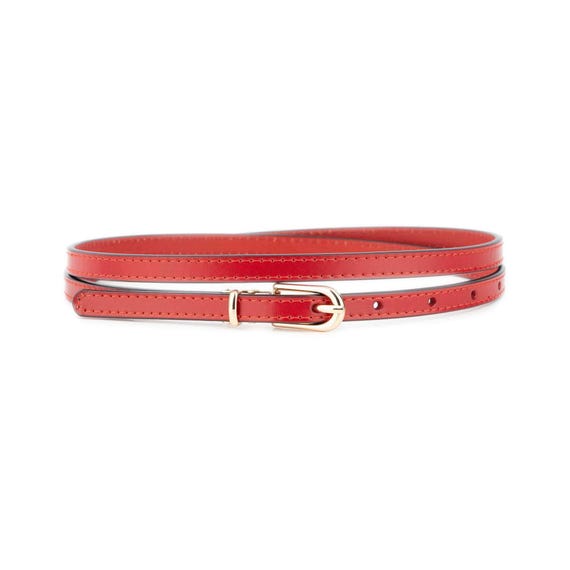 Red Skinny Leather Belt Gold Buckle 1.0 Cm Genuine Leather Womens Thin  Dress Belt - Etsy Sweden