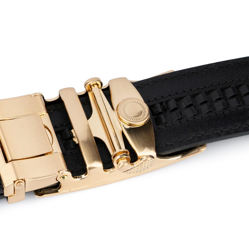 Gold Buckle Black Belt Comfort Click Leather Belt Black Belt With Gold Buckle Men's Click Belt Black Automatic Buckle Belt image 4