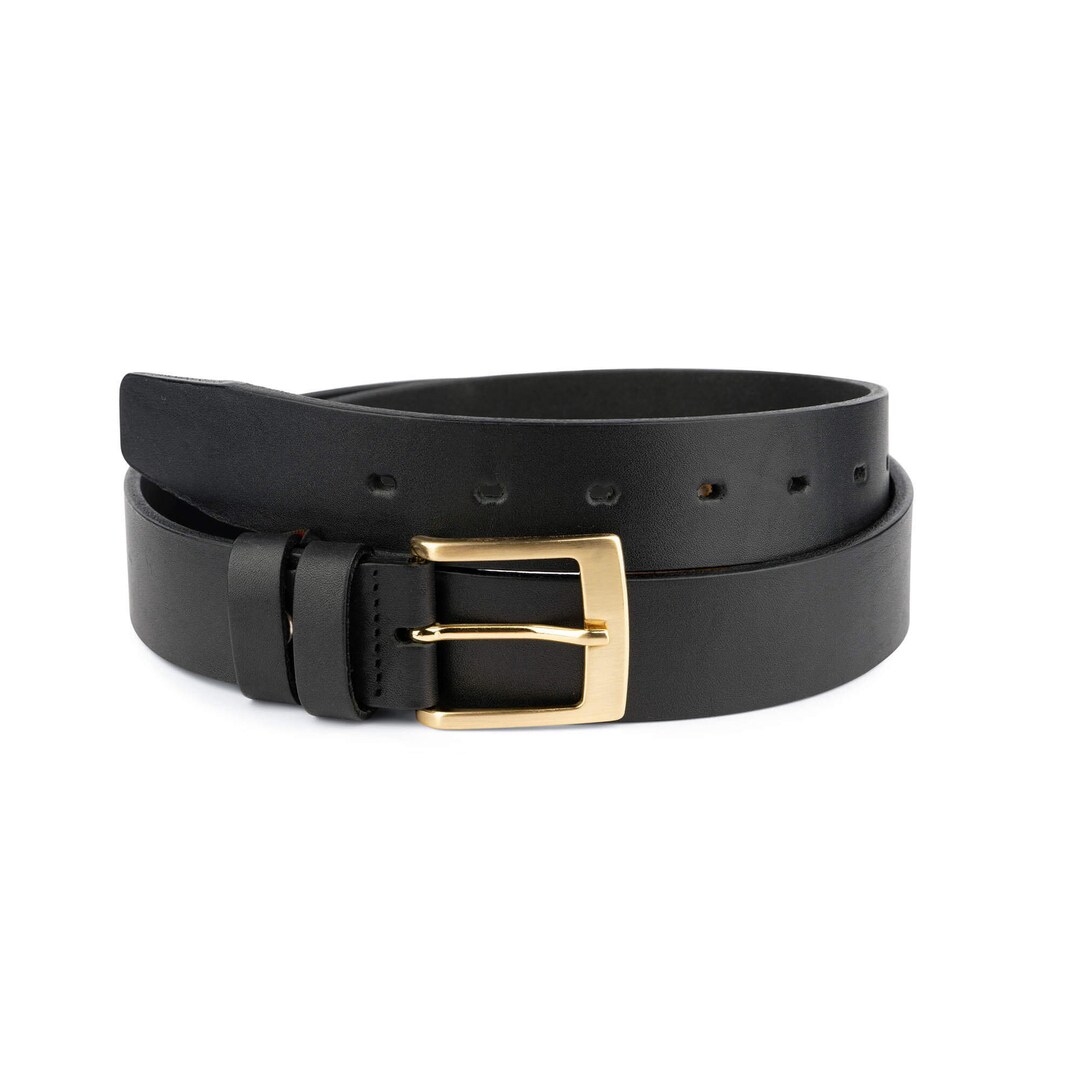 Black Belt With Gold Buckle Men's Full Grain Leather Etsy
