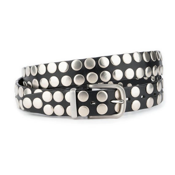 GWAWG Ceinture Cloutée Noire à Rivets Rock En Cuir PU Avec Rivets Pyramides Brillants Vintage Punk Rock Ceinture à œillets Pour Jeans, Noir , 110