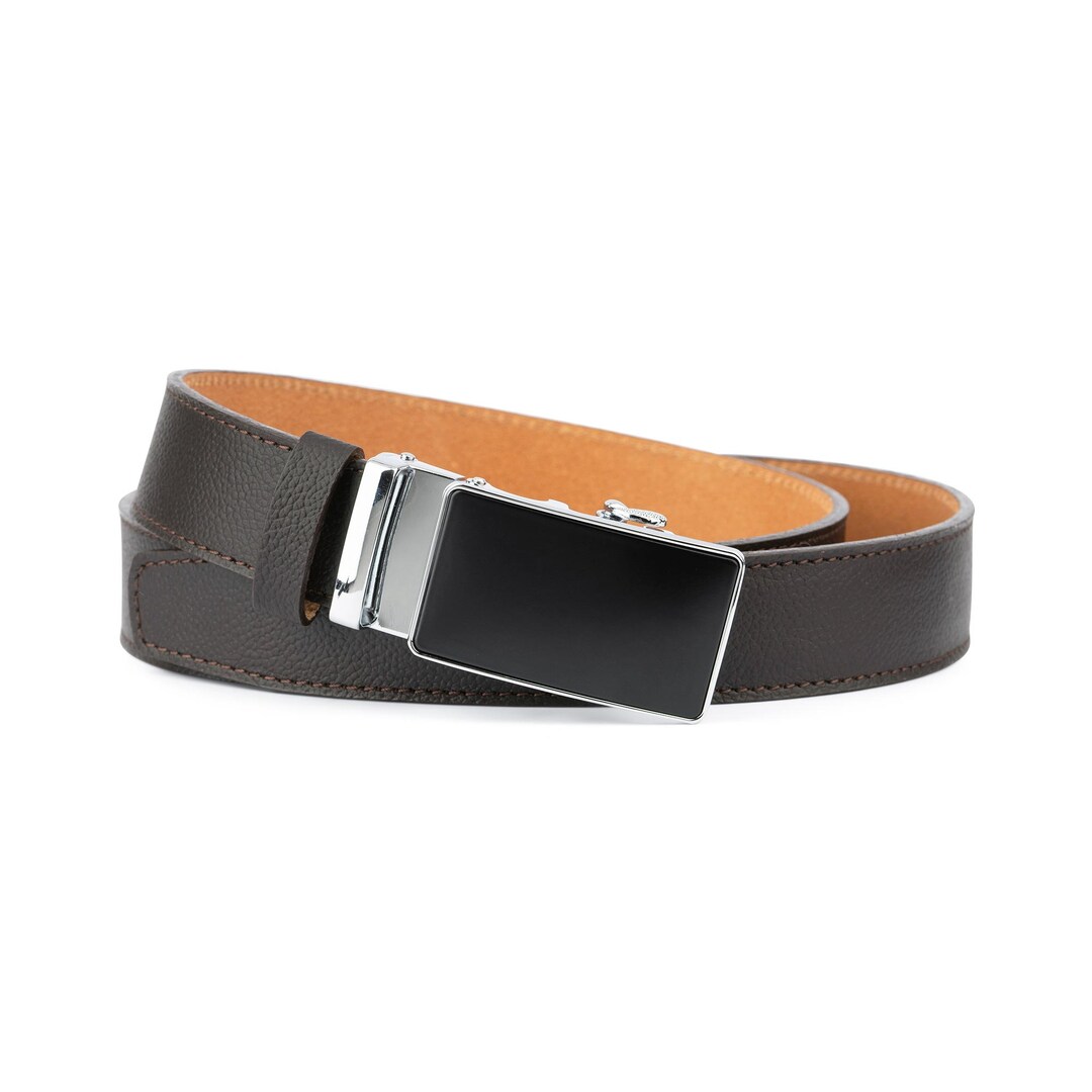 Brown Belt for Men Adjustable Belts Men's Ratchet Belt Slide Buckle Belt Pebble Genuine Leather