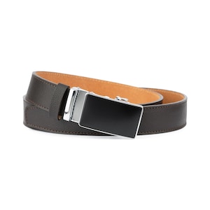 Brown belt for men Adjustable belts Men&#39;s ratchet belt Slide buckle belt Pebble genuine leather Belts with no holes Automatic buckle belt
