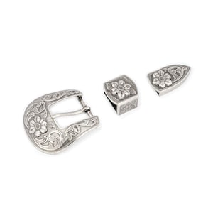 Floral Womens Belt Buckle Western 3 Pc Set Silver Antique Replacement Cowgirl Metal Buckle 25 Mm