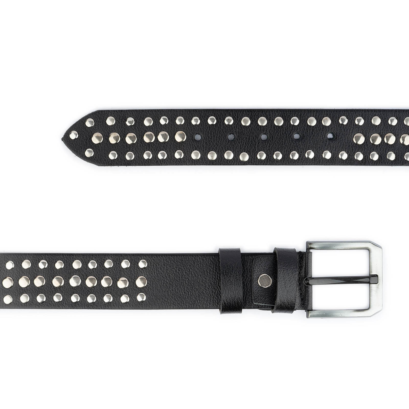 Black Studded Belt Silver 3 Row Rivet Wide 4.5 Cm Leather 