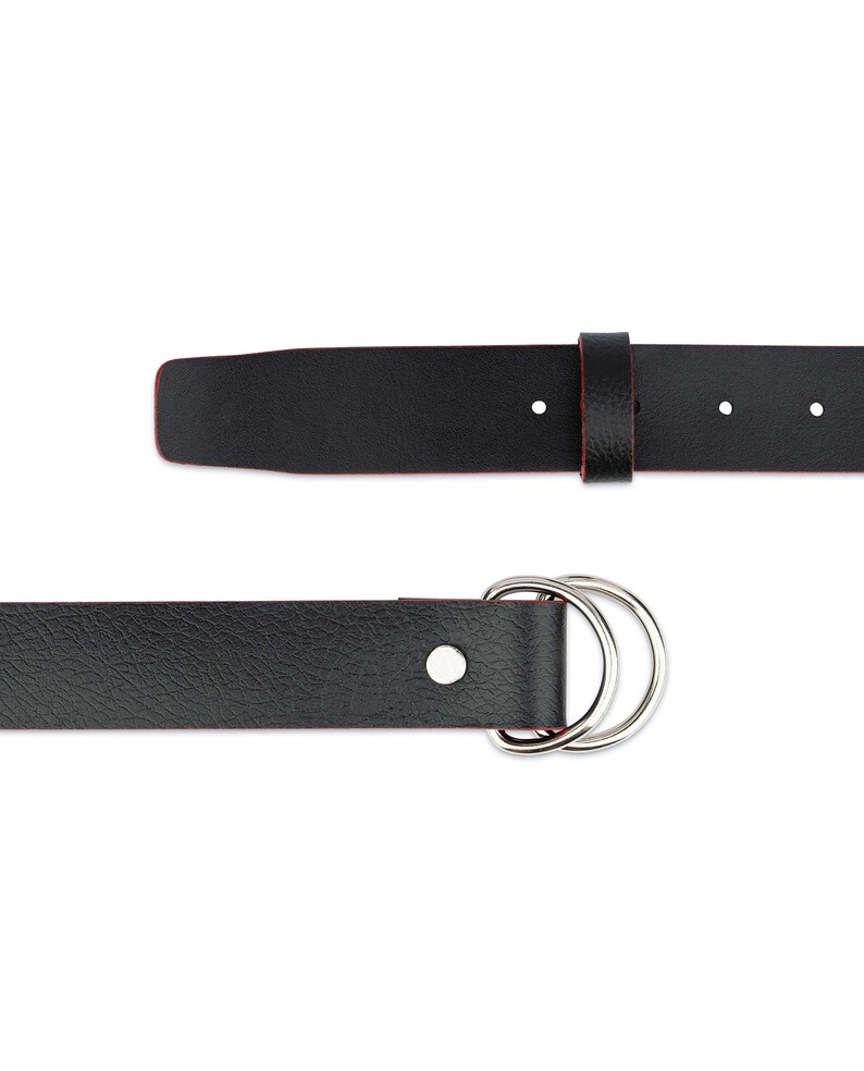 Double D Ring Belt Black Red Leather D Ring Belt Double Loop belt Tying Belt Mens D Ring Belt Double Circle Belt D Ring Belts