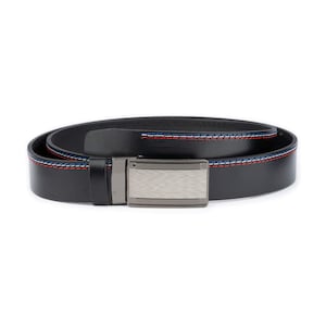 Silent Buckle Black Belt Without Holes Colorful Stitching With Gray Buckle Genuine Leather Belt For Jeans 35 Mm