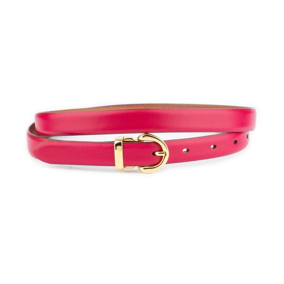 Elegant Pink Belt with Gold Buckle Buy Womens Pink Belt With Gold Buckle Elegant Thin Leather  main image 3