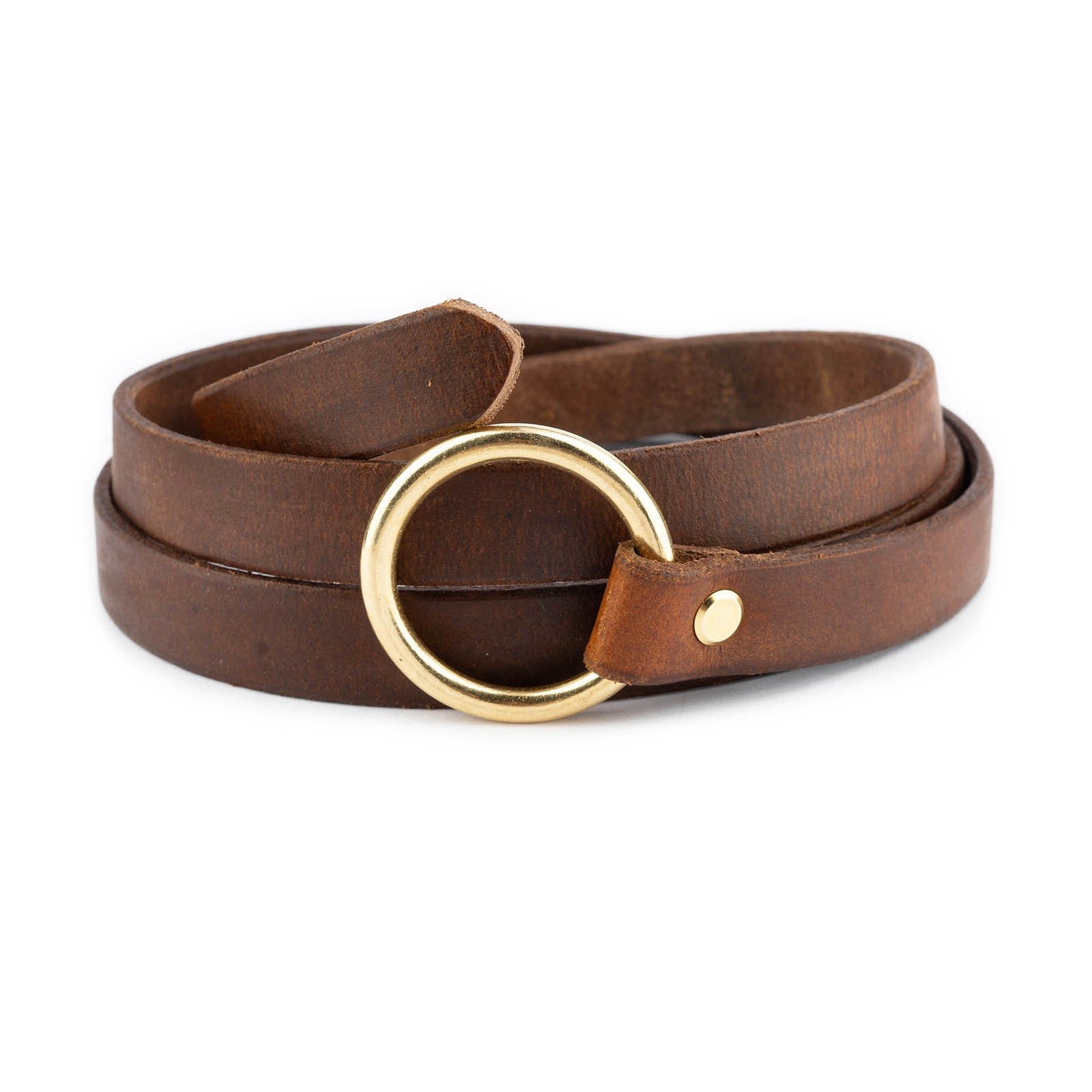 Gold Ring Buckle Thin genuine Leather Belt tan & Brown Buy Light Tan Leather Belt With Gold Italian Buckle  main image 3