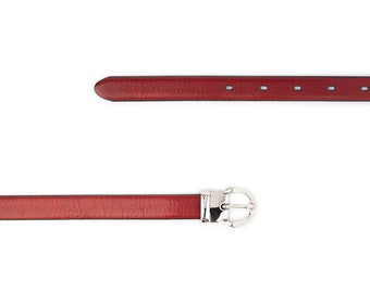 Ladies Belt Burgundy Red Calf Leather Silver Buckle Cm Thin
