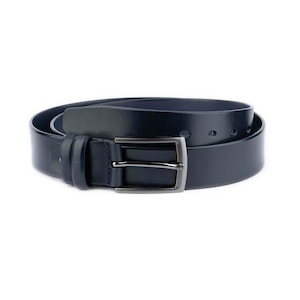 Mens Minimalistic Belt For Denim Blue Full Grain Genuine Leather Silver Buckle Belt 40 Mm Width