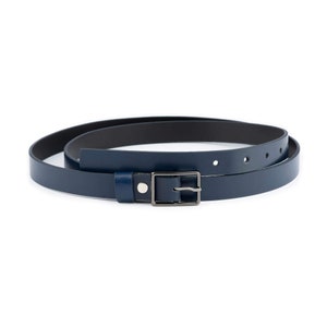 Cintura da donna blu navy per abito, cintura da donna in vera pelle con fibbia grigia, cintura in vera pelle