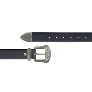 Western Black Mens Ranger Belt With Silver Buckle Saffiano Leather Cowboy Real Leather Belts