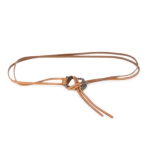 Ladies Tie Leather Belt Western Buckle Tan Full Grain Real Leather Dress Belt 15 Mm