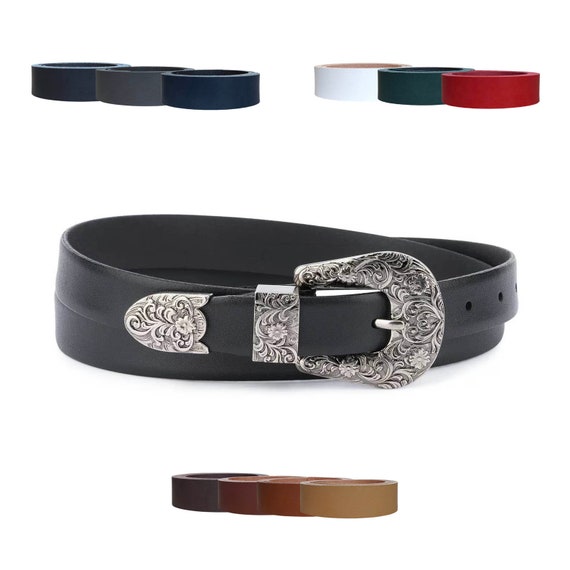 Western Belt Mens Womens Genuine Leather Belt 1 Inch 2.5 Cm