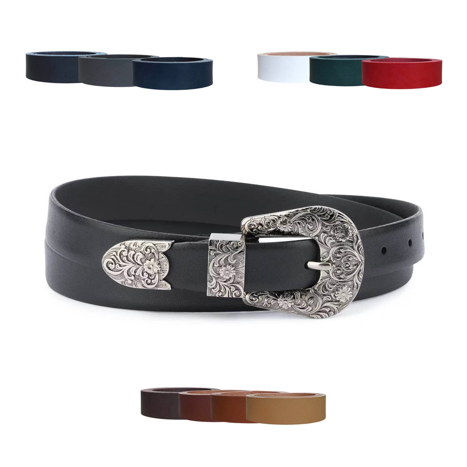 ●38comeoncommon● 20mm Italy Western Leather Belt Silver 50 20mm Italy Western Leather Belt (Silver) - 38COMEONCOMMON