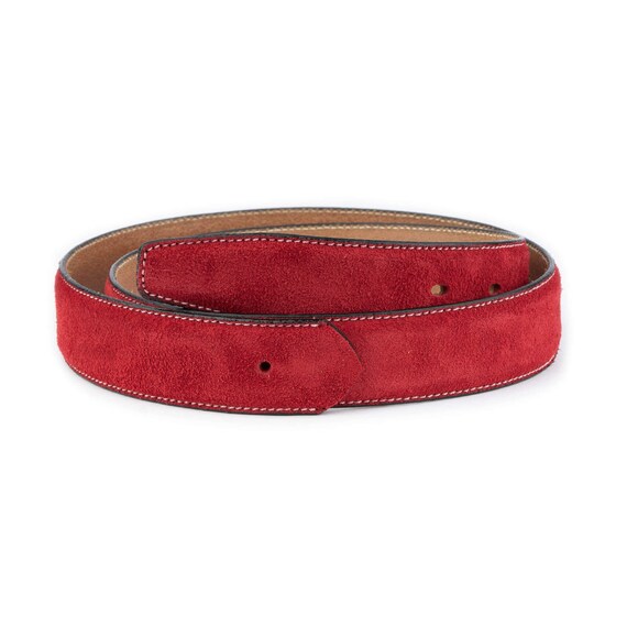 Red Suede Belt Strap Replacement Leather With Hole For Buckle Mens Leather Adjustable Without Buckle Belt Strap 35 Mm