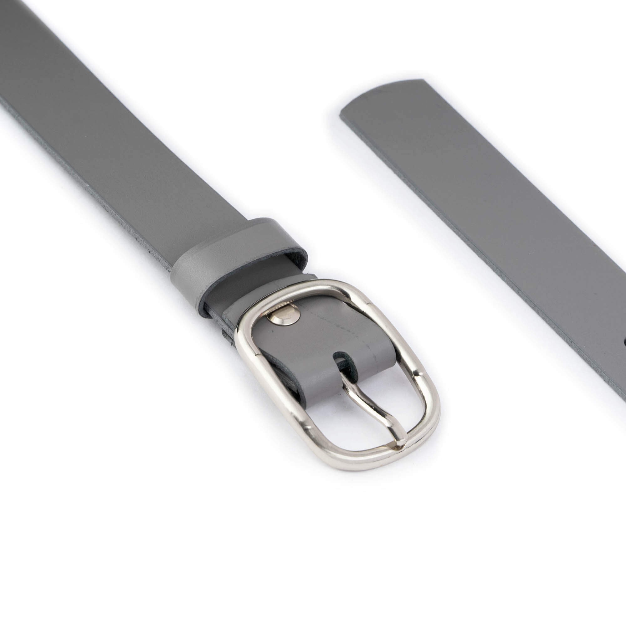 Women's Grey Belt With Oval Buckle Real Leather 1 1/8 Inch