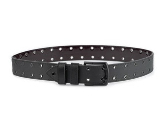 Eboy Belt Black Grommet Eyelets Vegan Leather Mens Wide Thick Belt For Jeans With Black Buckle 4.5 Cm