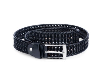 Men Woven Belt Black Braided Belt Black Leather Belt Mens Real