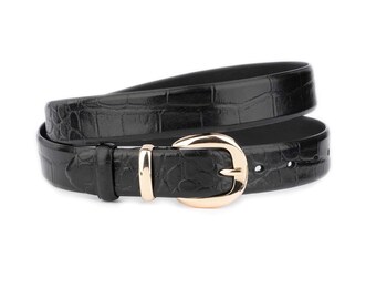 Vintage Lejon Black Leather Belt Croc Embossed USA Old Money Womens Large‎ / XL Vintage Lejon Black Leather Belt Croc Embossed USA Old Money  main image 3