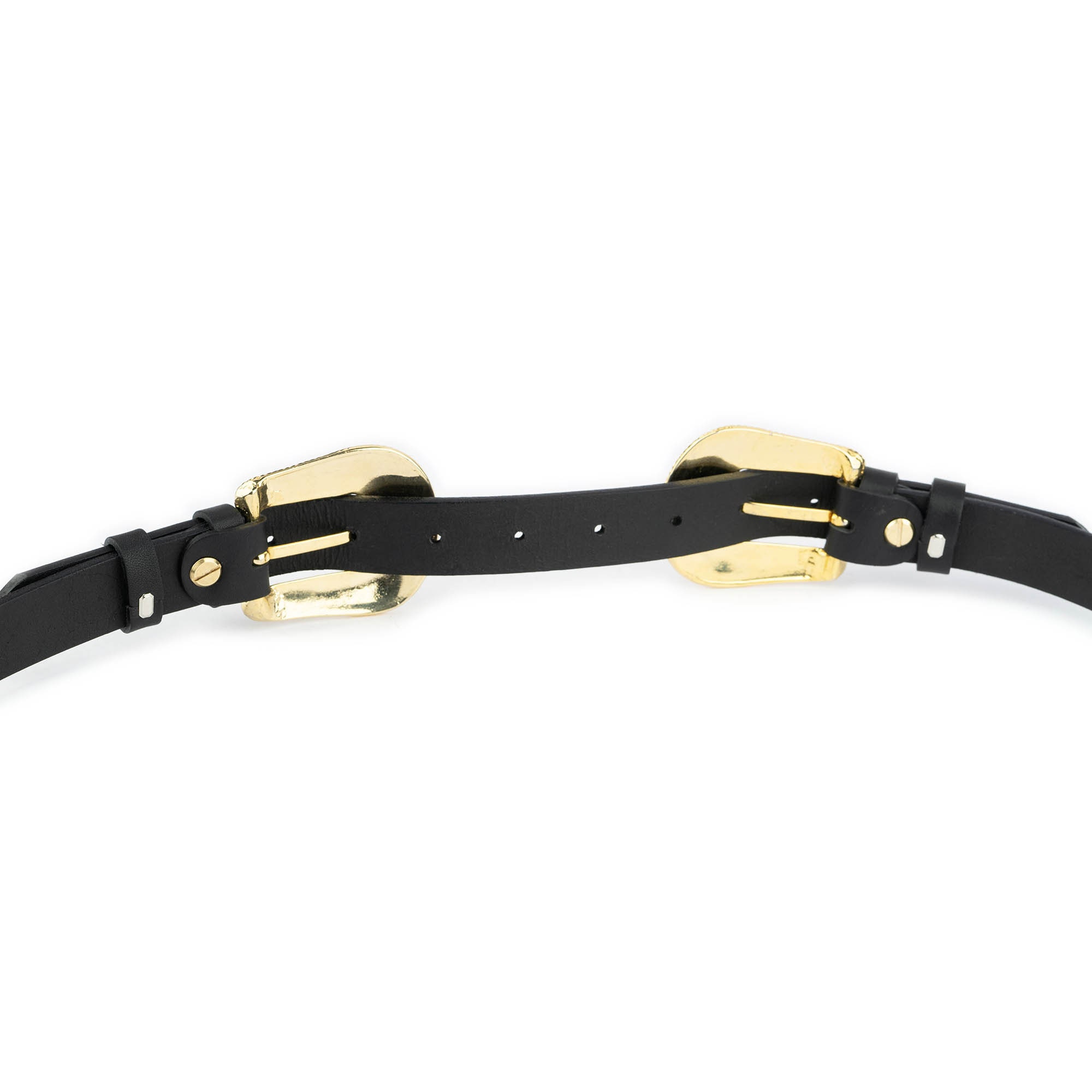 【送料&関税込】Golden  Double Buckled Belt Western Gold Double Buckle Belt Cowgirl Black Genuine