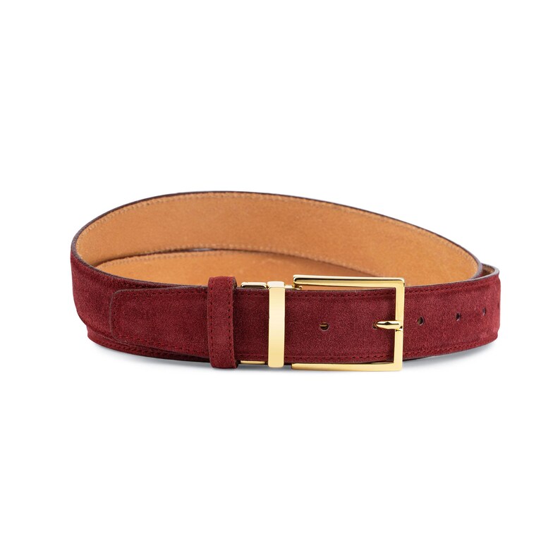 Burgundy Belt With Gold Buckle Men's Belts Suede Belt for Etsy