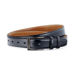 Black Mens Classic Dress Belt With Stitching 1 3/8 Inch Genuine Leather Belt