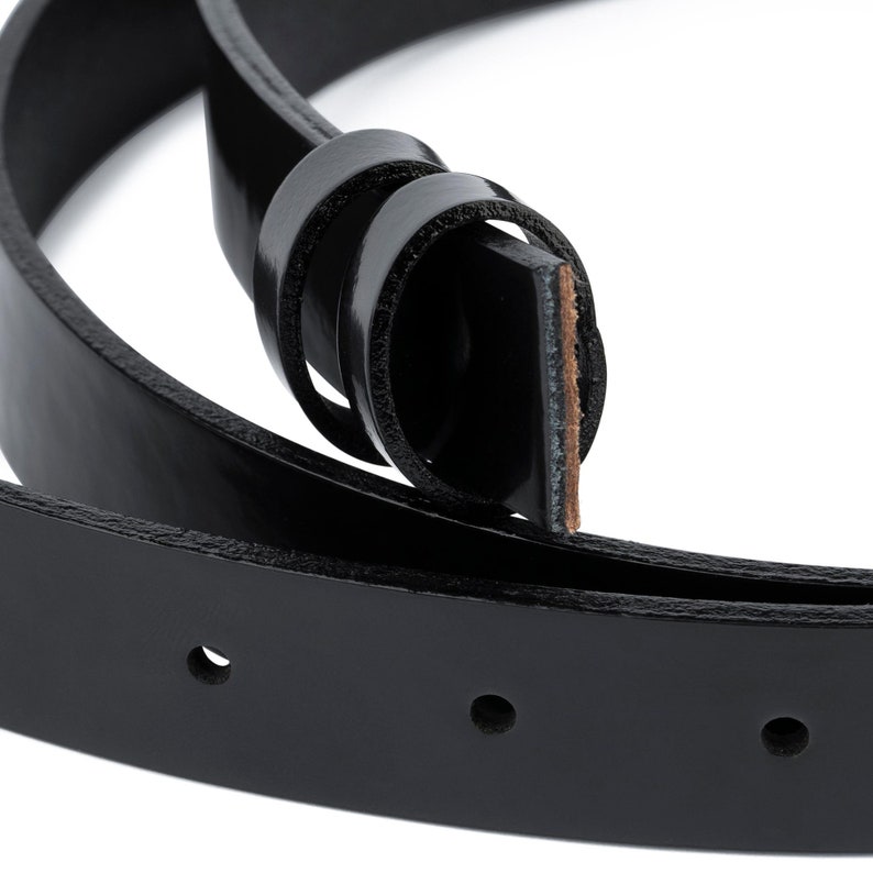 1 Inch Black Leather Belt No Buckle Strap Patent Leather Etsy