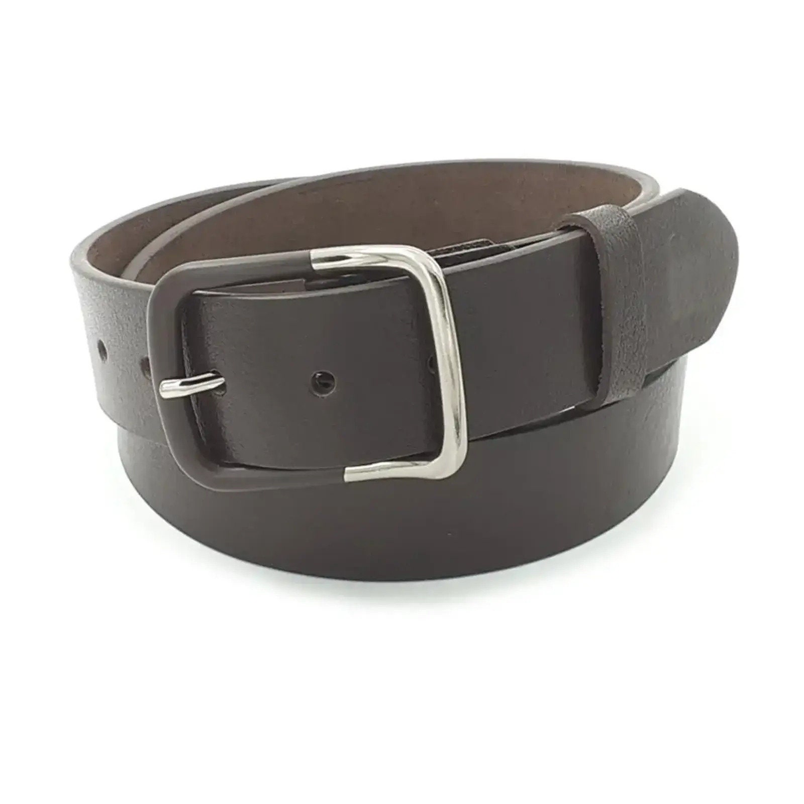Cintura da uomo foderata in pelle marrone, larghezza 3,8 cm, misure