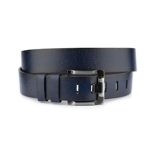Super Wide Dark Blue Belt For Jeans Buffalo Leather 4.5 Cm With Silver Buckle Belt