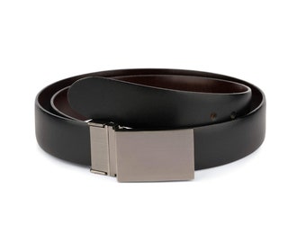 Reversible Belt Mens - Black And Brown Reversible Belt - Leather Belt Reversible - Gunmetal Plate Buckle - Twist Belt Buckle-Best Dress Belt