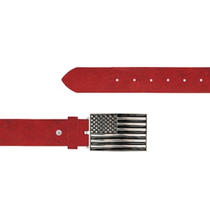 American Flag Leather Belt Red Leather Rectangle Buckle Thick Mens Belt For Jeans Wide Genuine Leather Belt 40 Cm