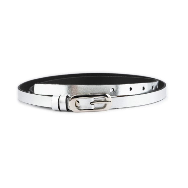 Skinny Womens Silver Belt For Dresses 1.5 Cm Real Leather Ladies Belt With Silver Buckle