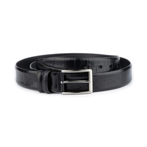 Men&#39;s Fashion Belt Black Croc Embossed With Silver Buckle Real Leather Dress Belt 35 Mm