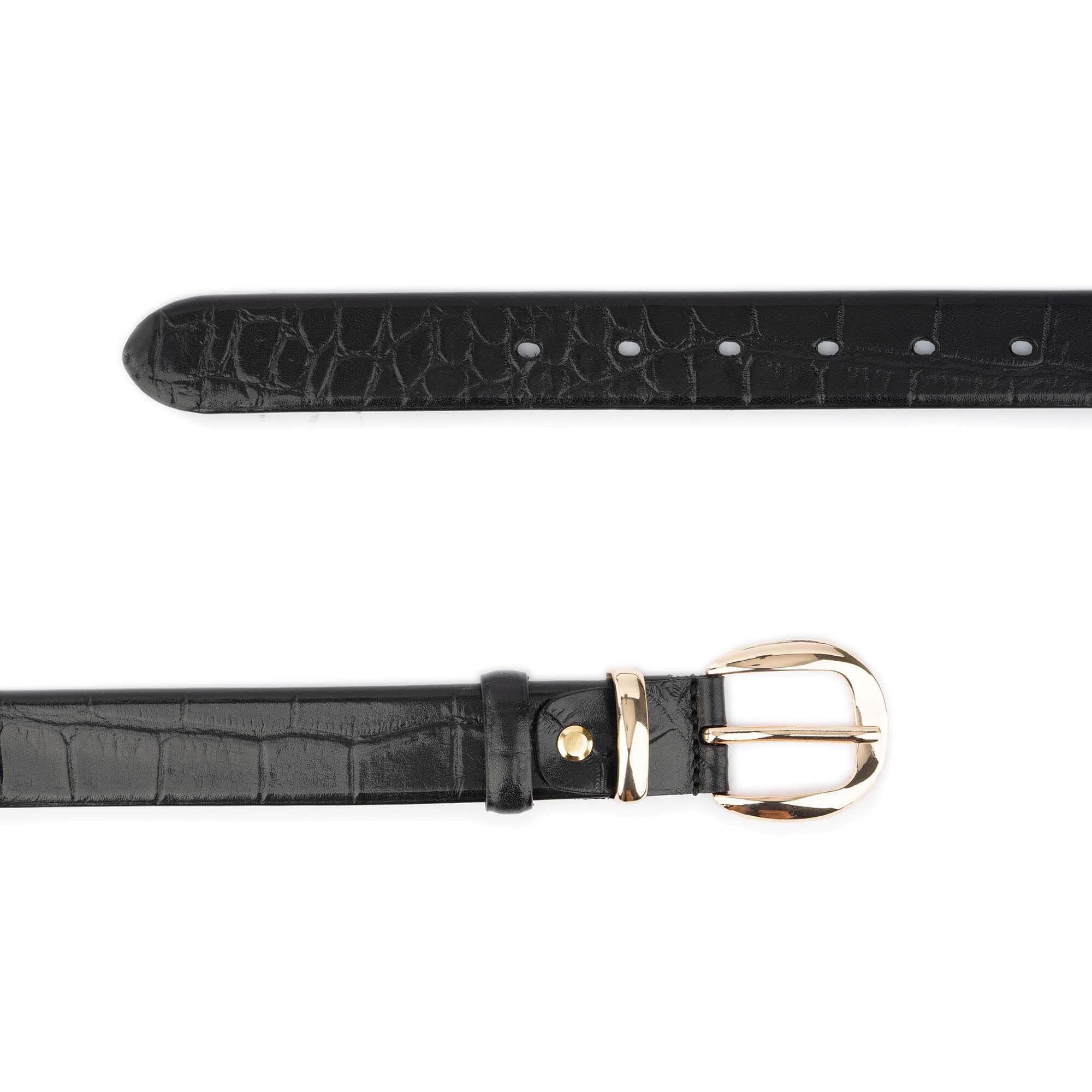 Black Crocodile Emboss Leather Belt for Ladies Gold Buckle  display picture 2