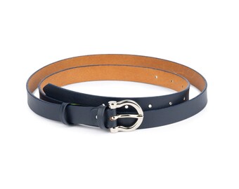Carlisle Blue Leather Belt with Gold Buckle VTG Carlisle Belt Womens S Blue Gold Tone Dolphin Buckle  main image 4