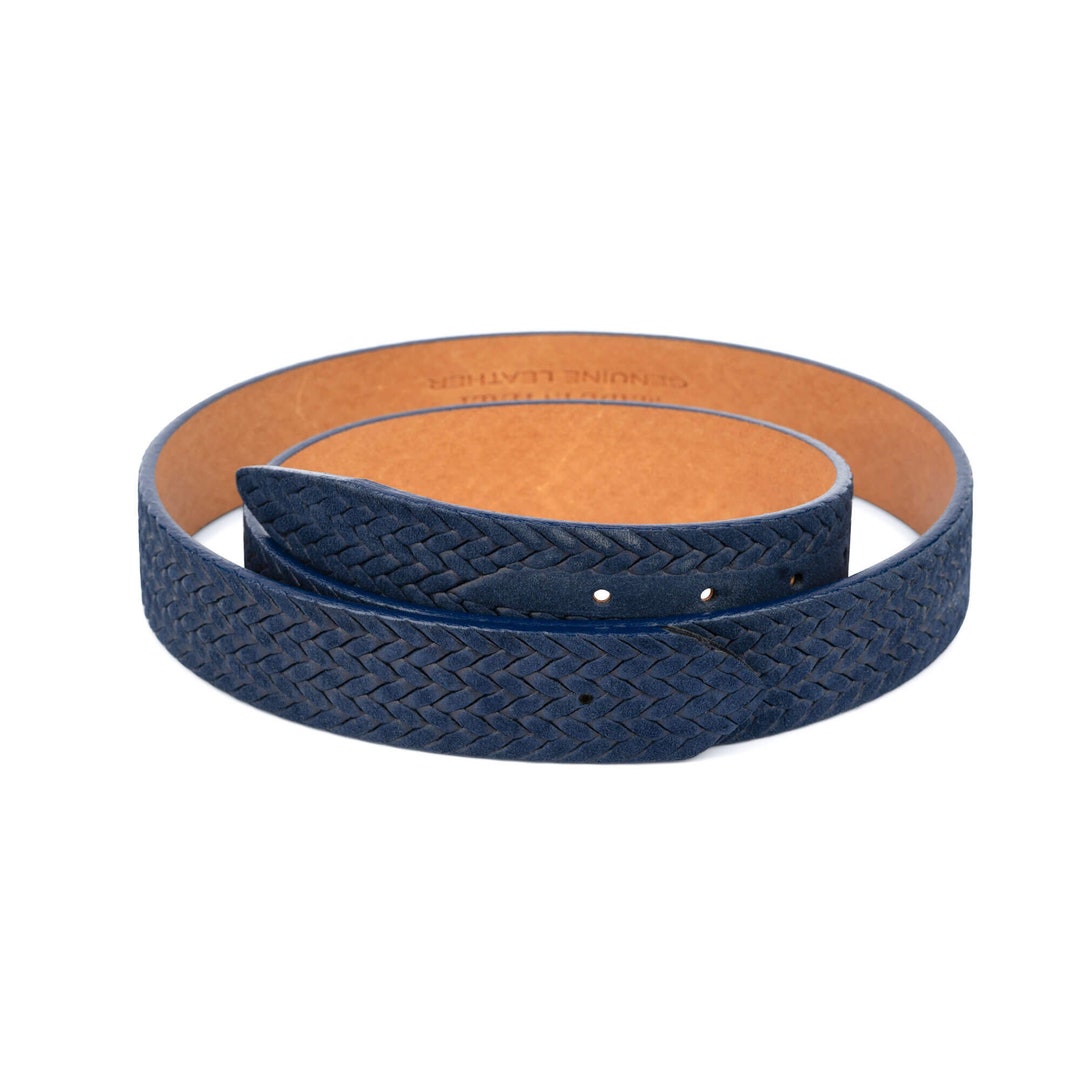 Men's Blue Suede Belt Woven Mens Belt Embossed Real Leather Strap for