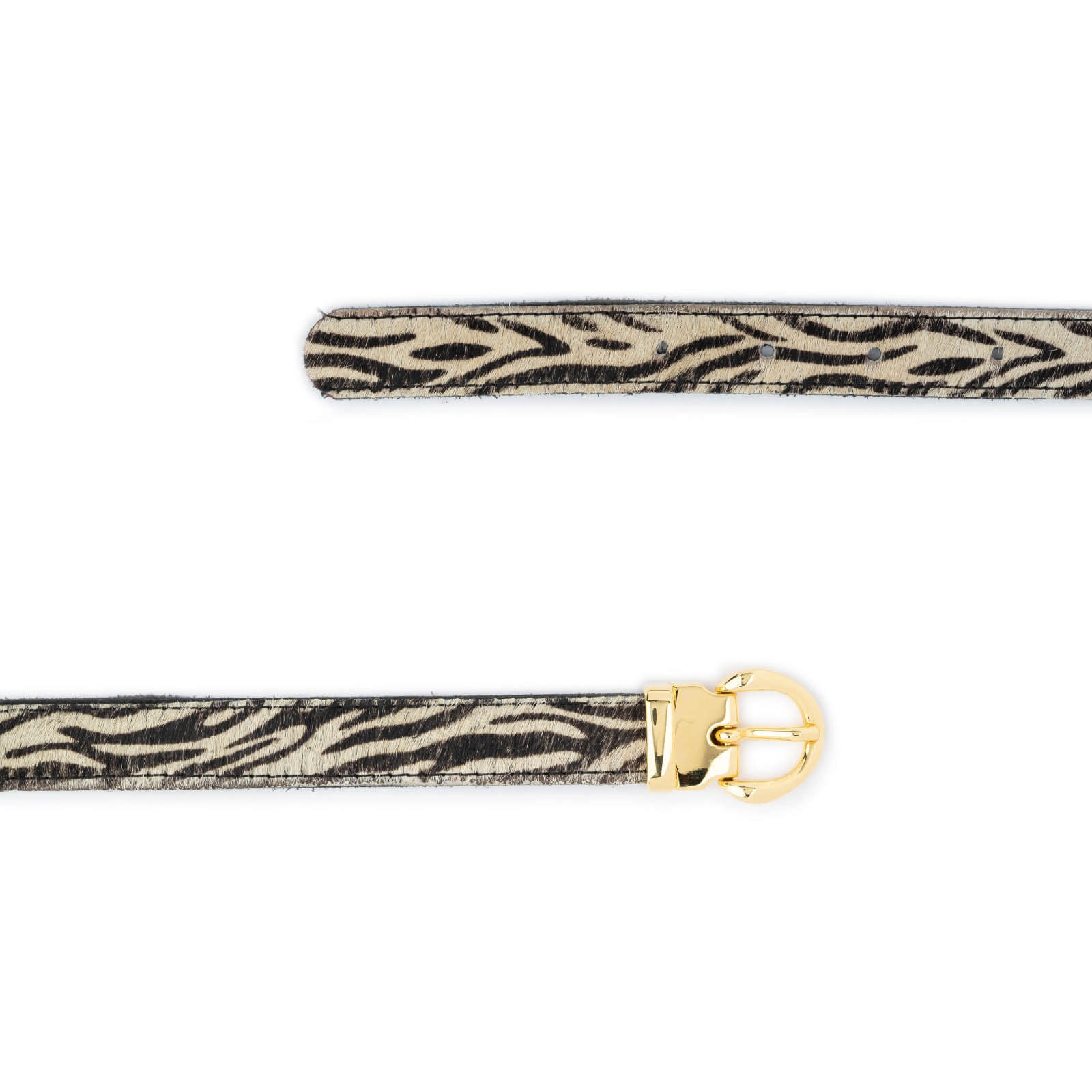 Zebra Print Calf Hair Belt With Gold Buckle Womens 2.0 Cm  display picture 3