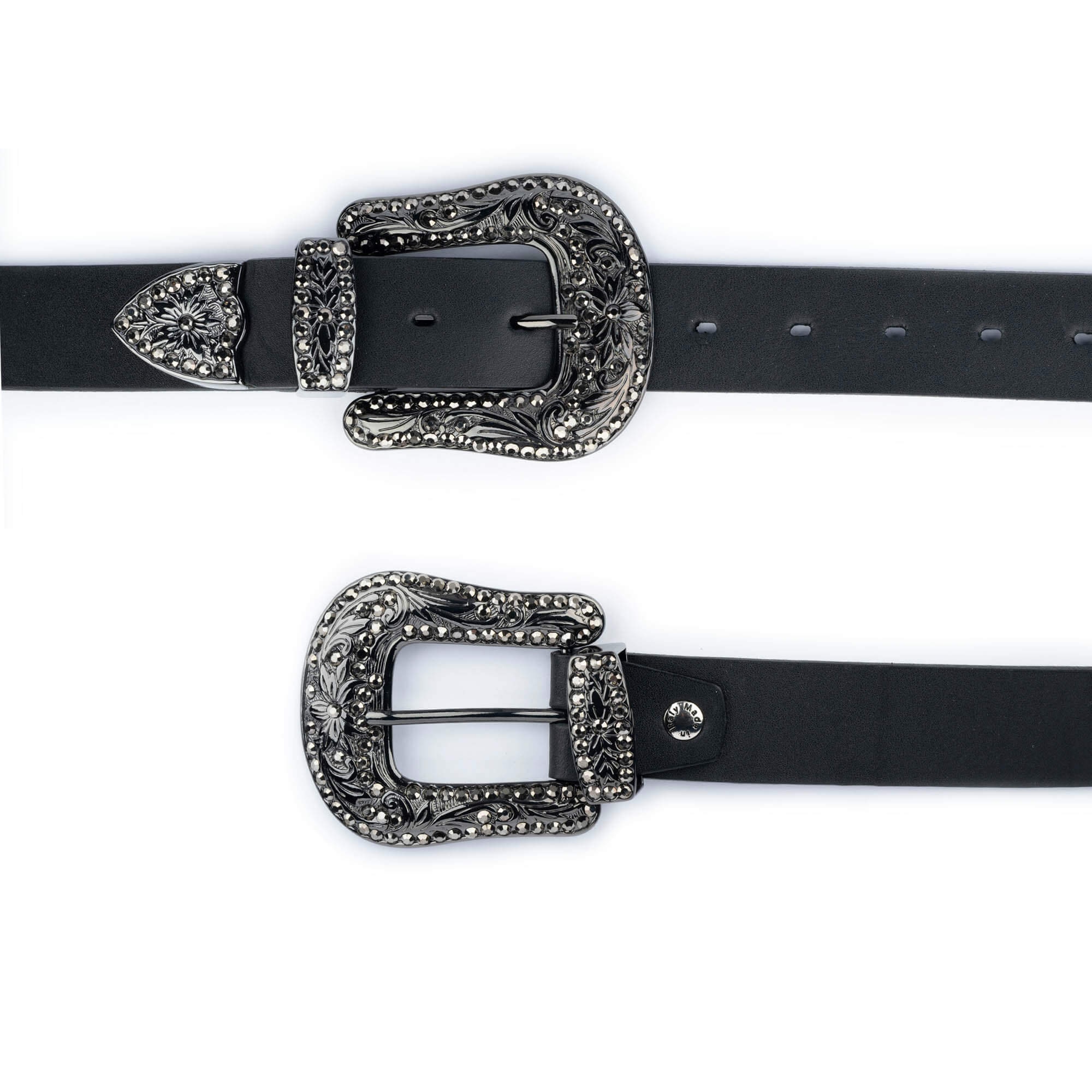 Double Buckle Belt Womens - Rhinestone Western Belt Cowgirl 