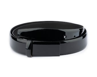 Black Patent Belt Strap Replacement 3.5 Cm Mens Genuine Leather Adjustable Cut End Dress Belt Strap No Buckle