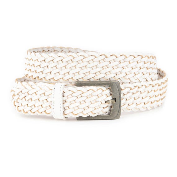 ホワイト編み込みベルト 丸型バックル　本革　白 楽天市場】バックルなし ベルト メンズ 本革 40mm 幅 帯のみ