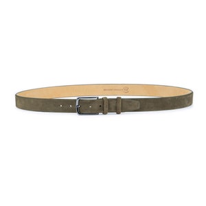 Olive Green Suede Belt Genuine Leather Silver Buckle Belt for Dress 35 ...