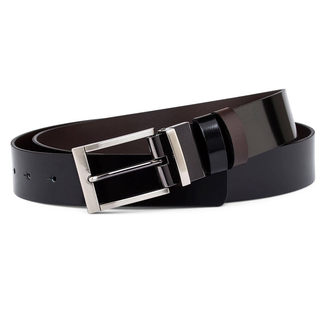 Mens Reversible Belt Black Patent Leather Belt Classic Belts for Men