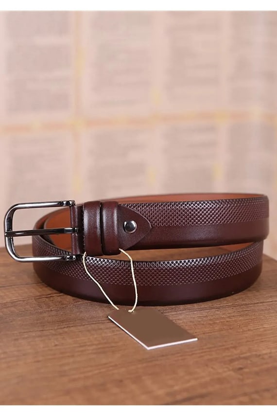 Dark Brown Great Mens Belt Perforated Line Designer Jeans Belt