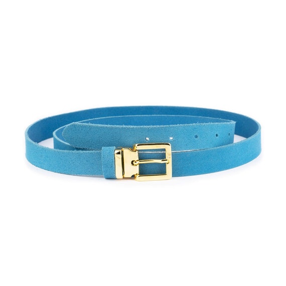 Azure Suede Belt With Gold Buckle Women Belt for Dress  display picture 1